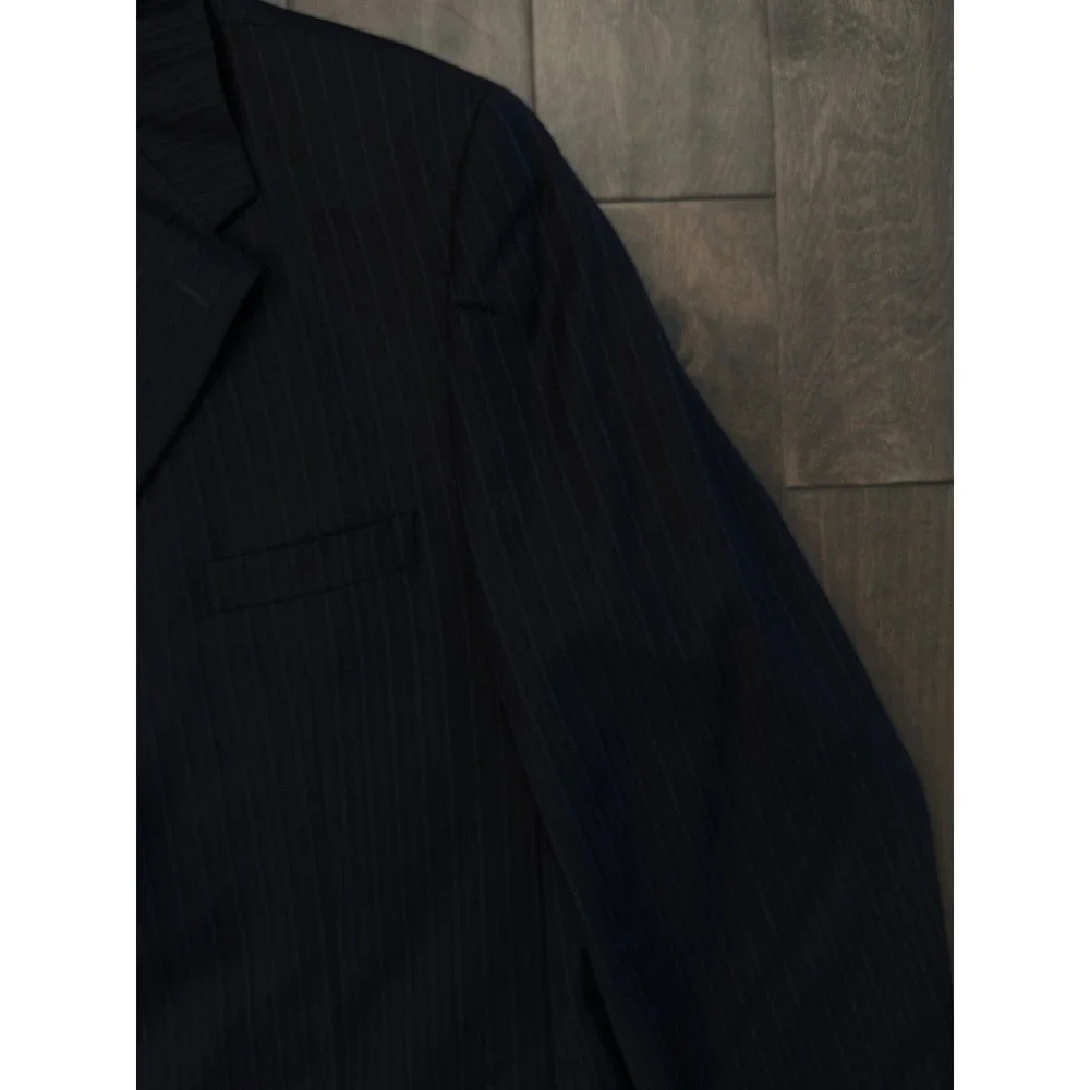 Roberto Villini Jacket Blazer Mens 48L Black/Purple‎ Striped 100% Wool 3-Button